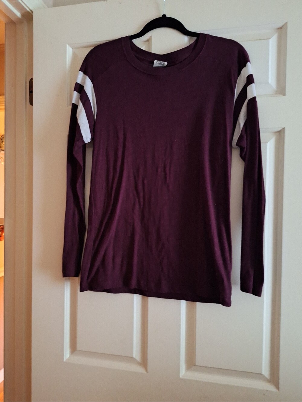 VS Pink Maroon White Striped Long Sleeve Top M | Casual Activewear